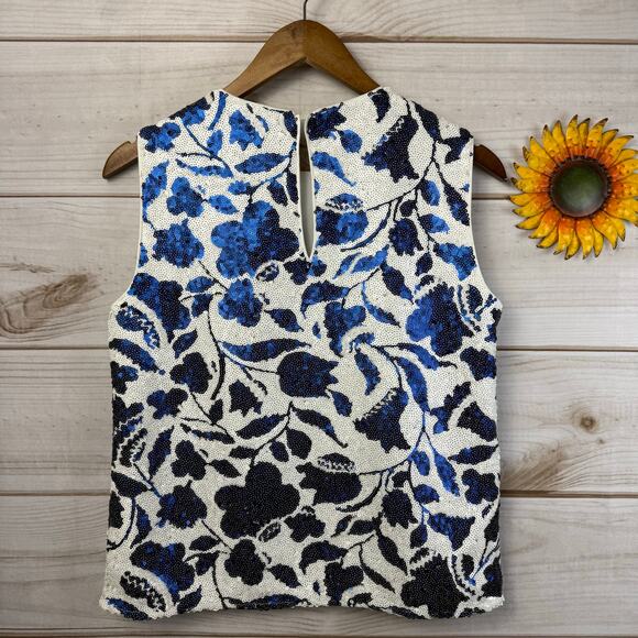 Kate Spade New York Zigzag Floral Sequin Sleeveless Top Medium - Picture 5 of 8
